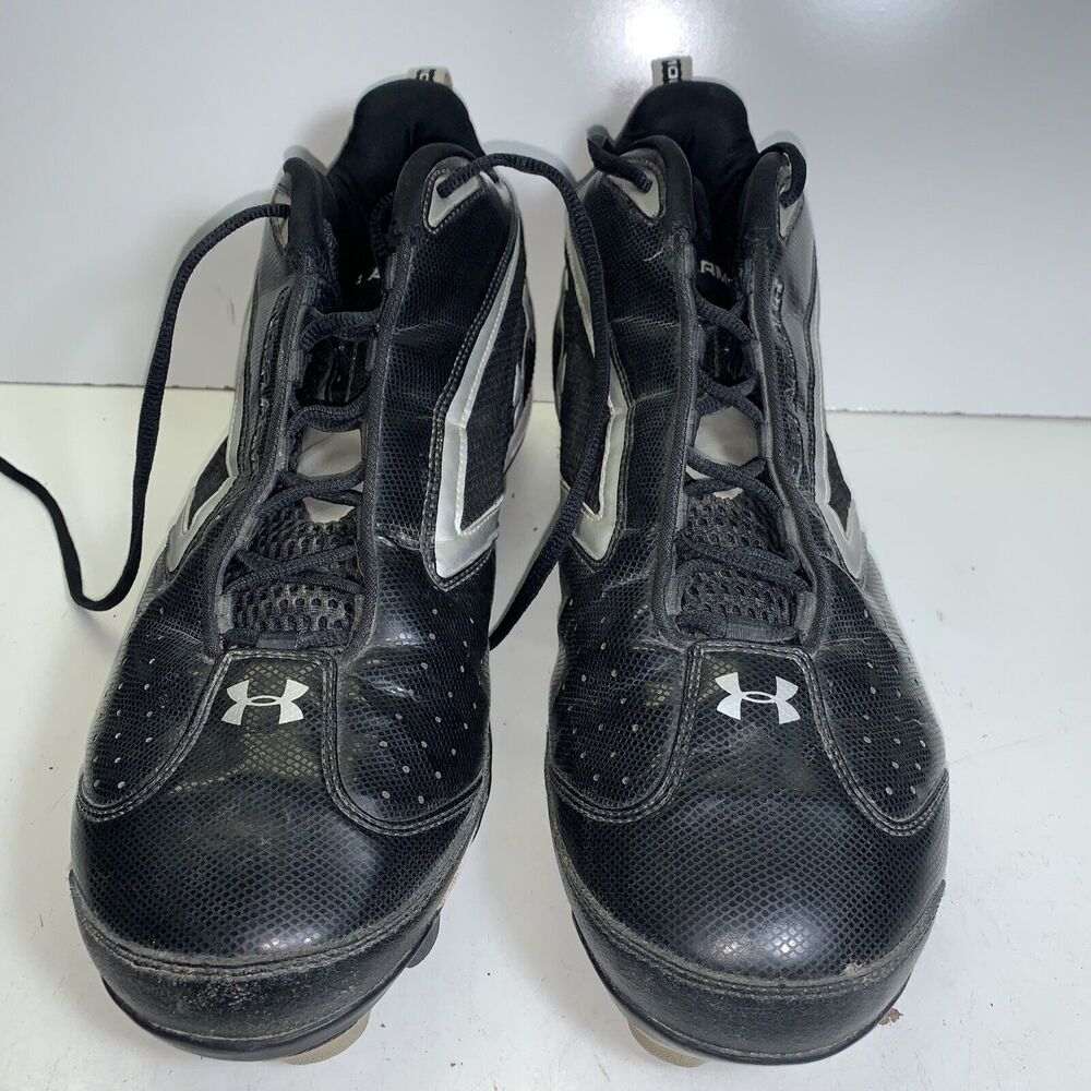 UNDER ARMOUR Mid FOOTBALL CLEATS BLACK/SILVER Men's US Size 12 - Picture 2 of 16